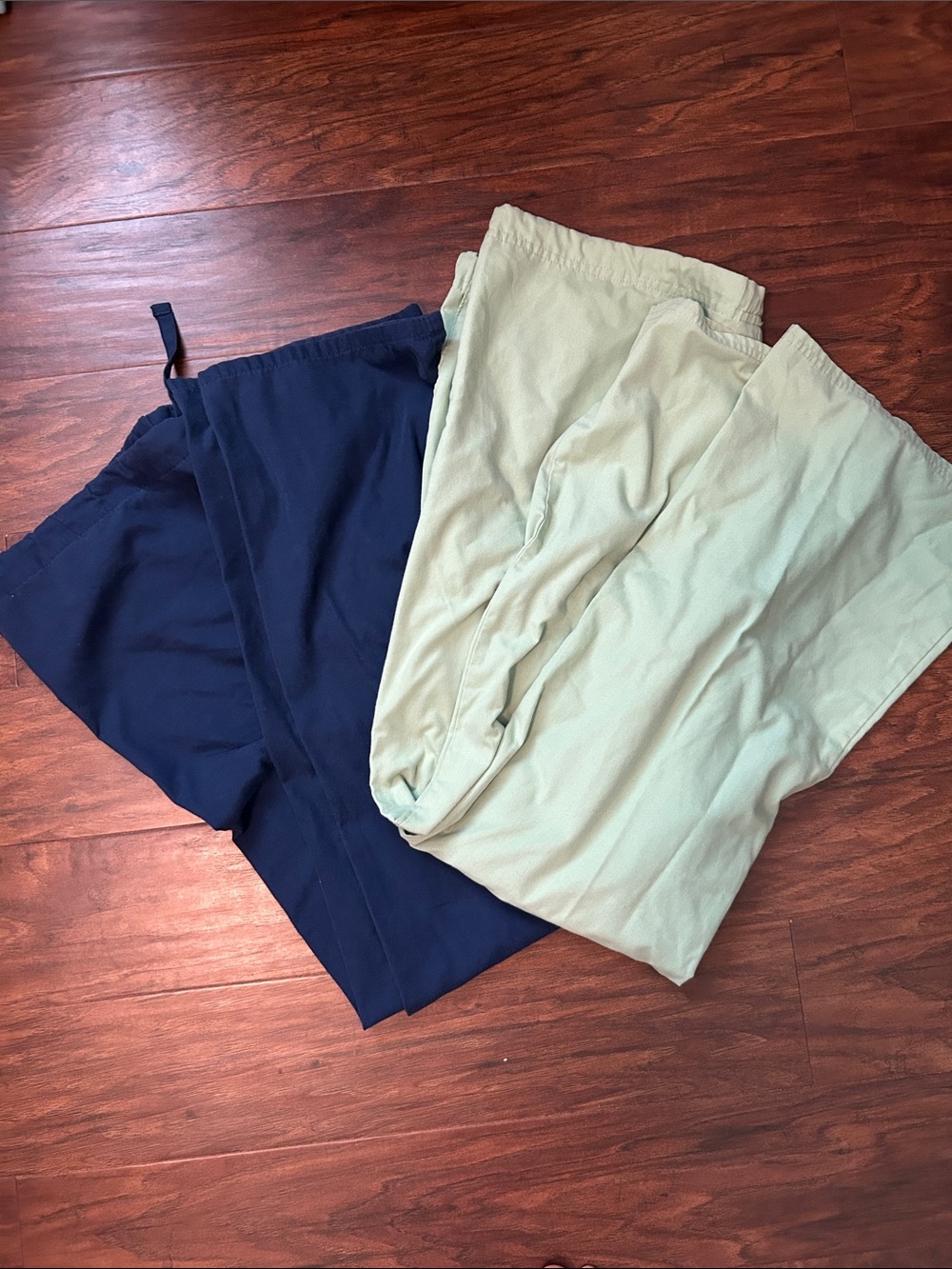 Scrub Pants Two Pair Drawstring Waist -Navy and Light Green Small (unisex)